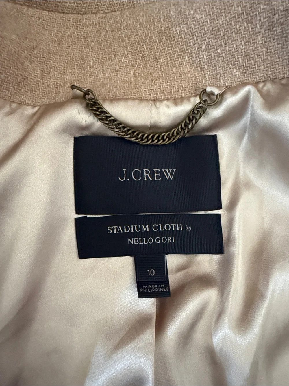 J. Crew Beige Wool-Blend Coat with Satin Lining